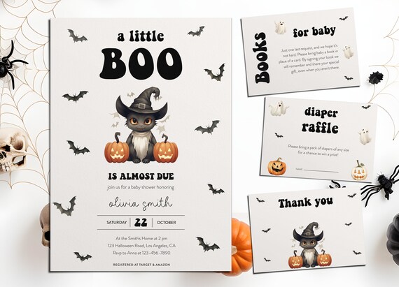 A Little Boo Halloween Baby Shower Invitation Editable Print Set