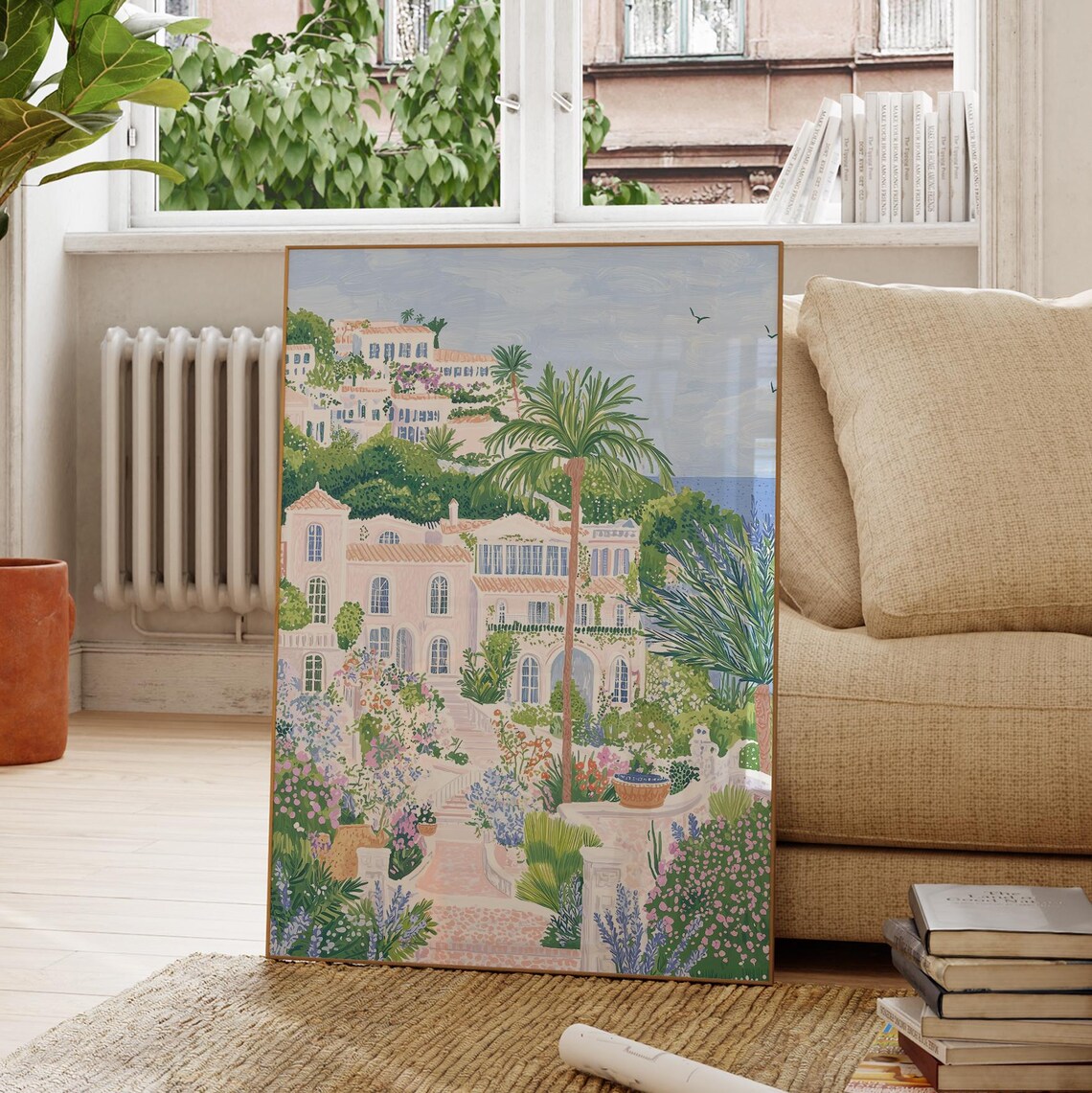 Mediterranean Hillside Villas Lush Flower Garden Sea View Poster - Image 4