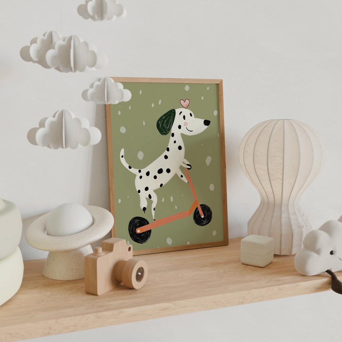 Dalmatian Dog Riding Orange Scooter Happy Kids Room Art Poster - Image 6