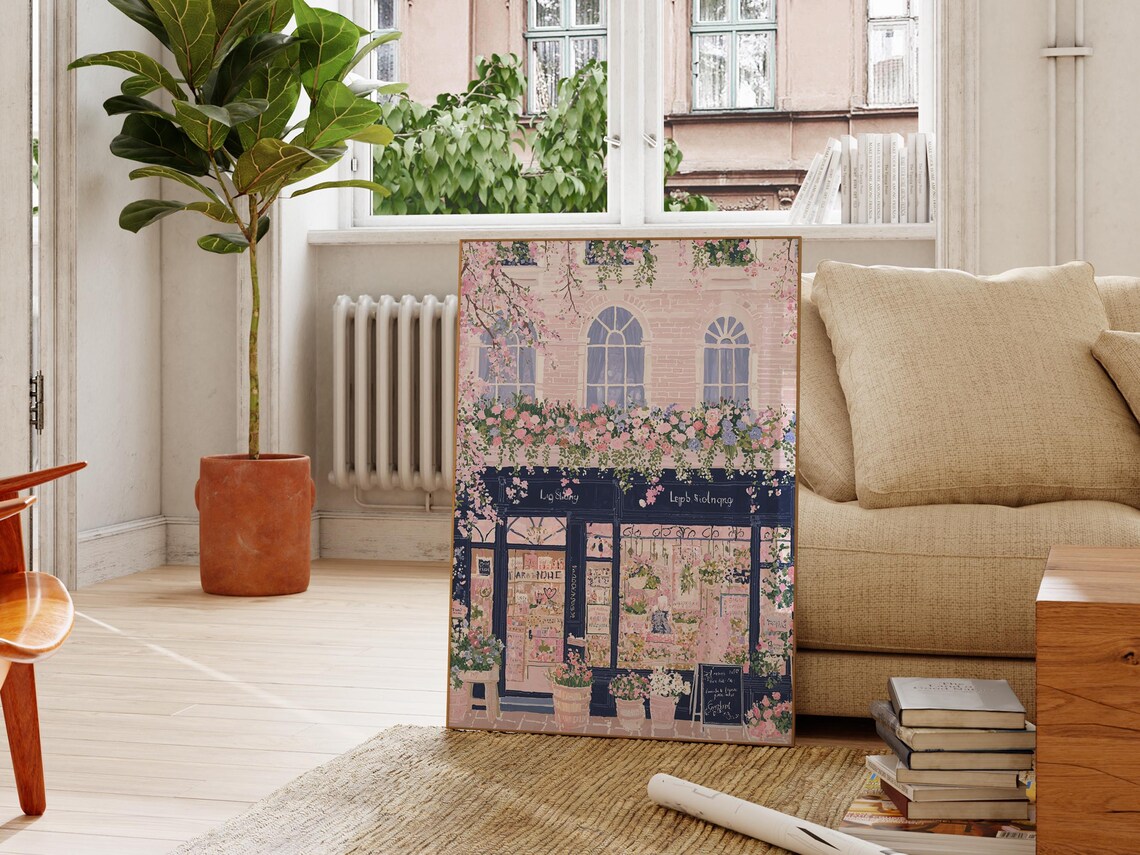 London Floral Shop Facade Pink Brick English Flower Store Poster