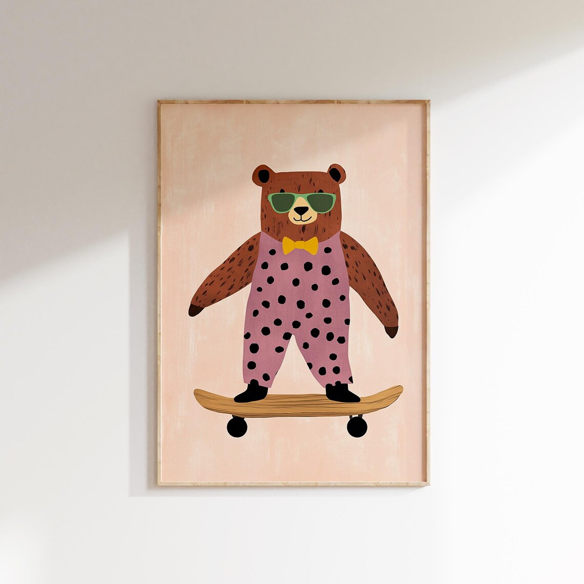 Pink Bear With Sunglasses Riding Skateboard Nursery Kids Animal Poster - Image 2