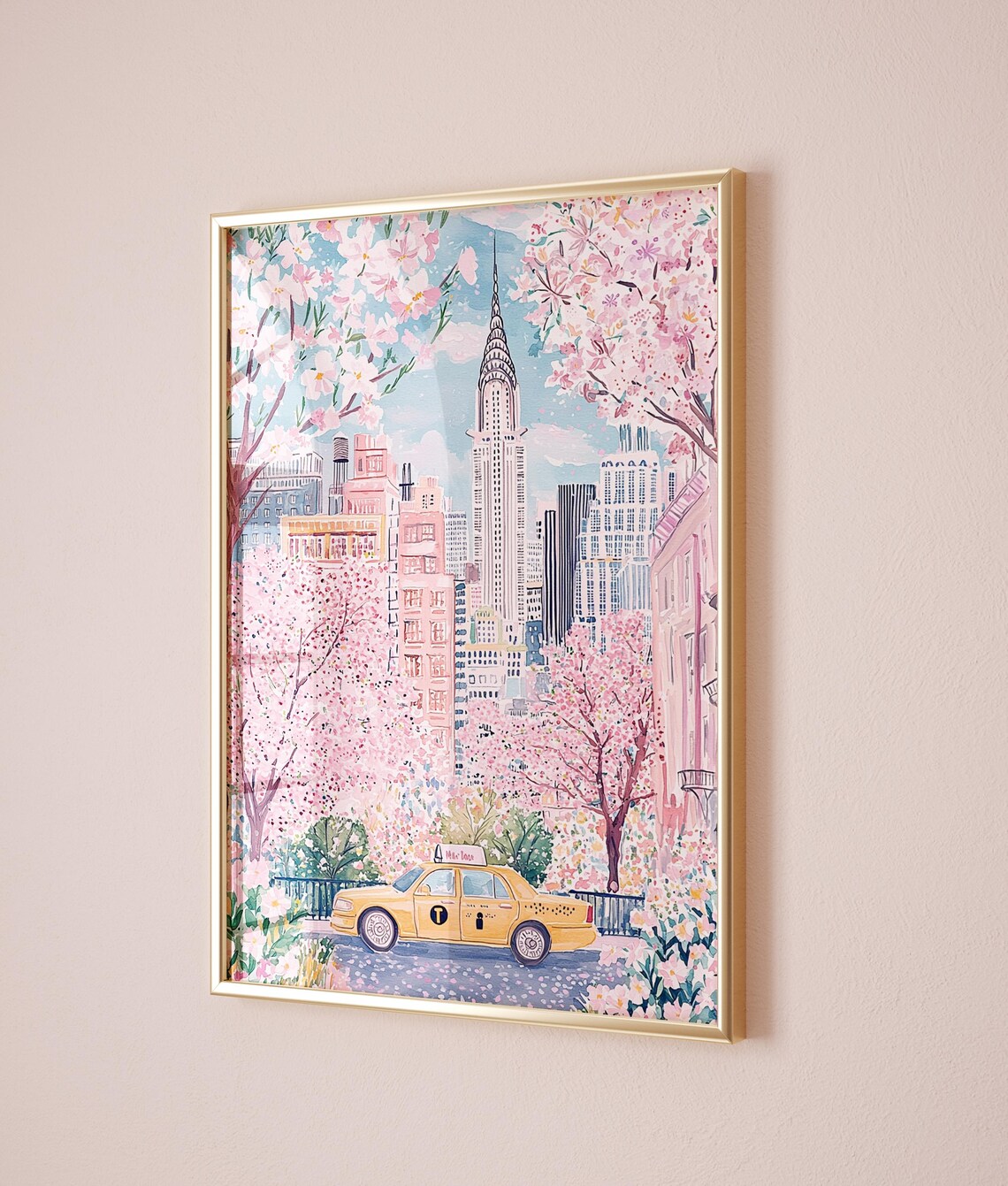 New York Yellow Taxi Spring Blossoms Chrysler Building City Poster - Image 2