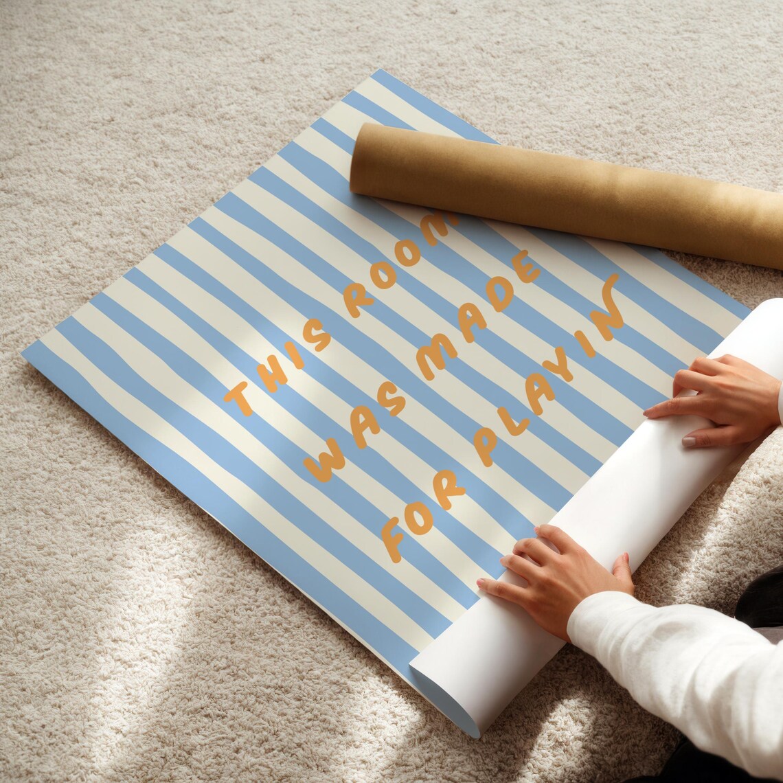 This Room Was Made For Playin Quote Blue Striped Kids Room Poster - Image 4