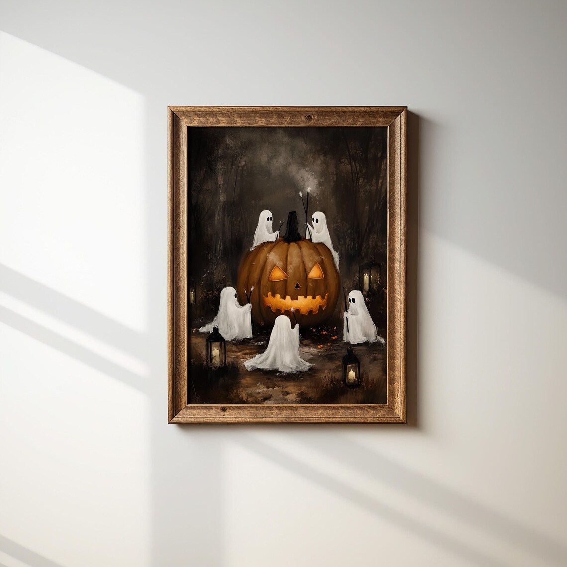 Ghosts Around Giant Jack O Lantern Vintage Halloween Night Scene Poster