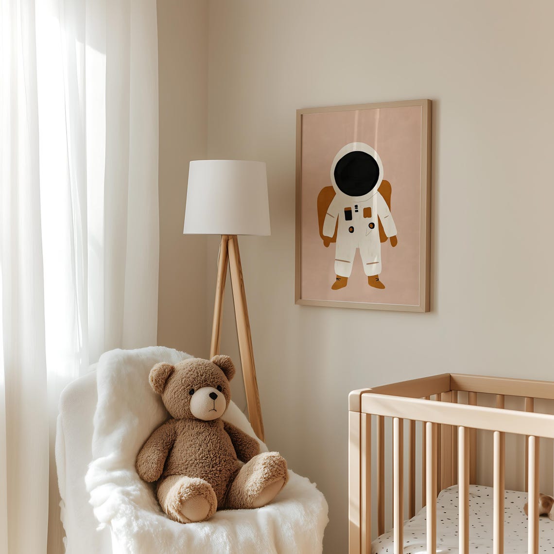 Cute Astronaut White Suit Blush Modern Space Nursery Art Poster - Image 3