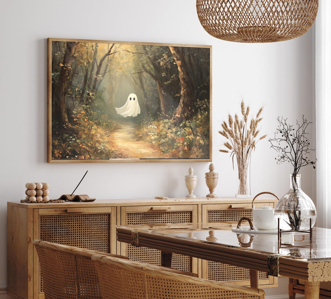 Enchanted Forest Ghost Art Poster Whimsical Vintage Halloween - Image 2