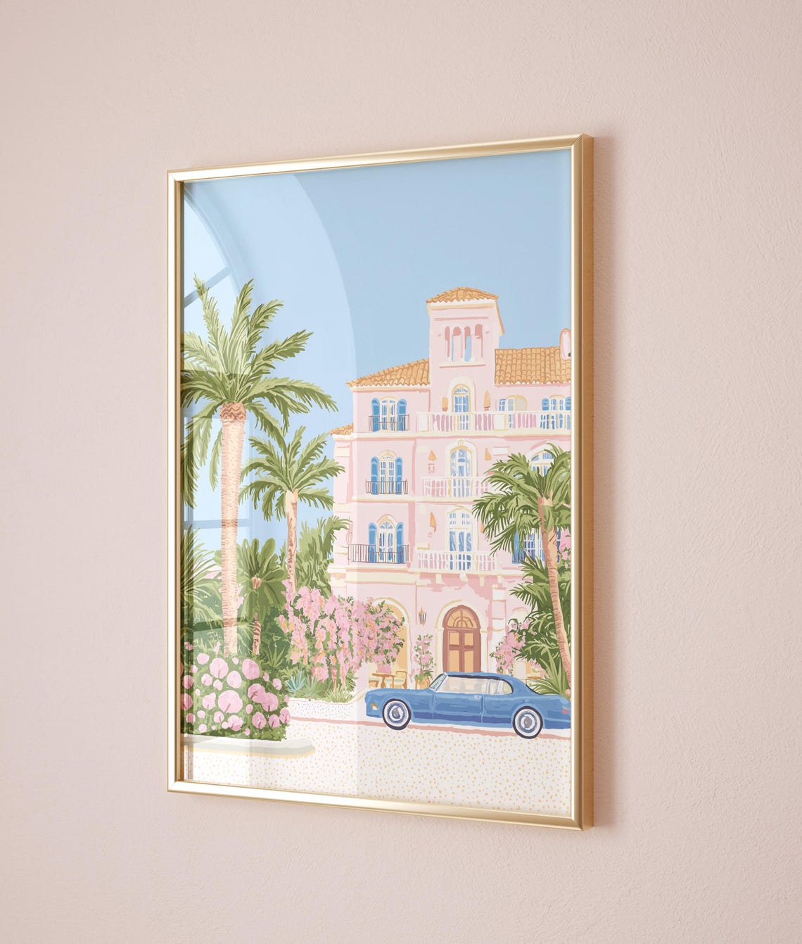 Pink Palm Hotel Florida Vintage Car Retro Beach Travel Poster - Image 2
