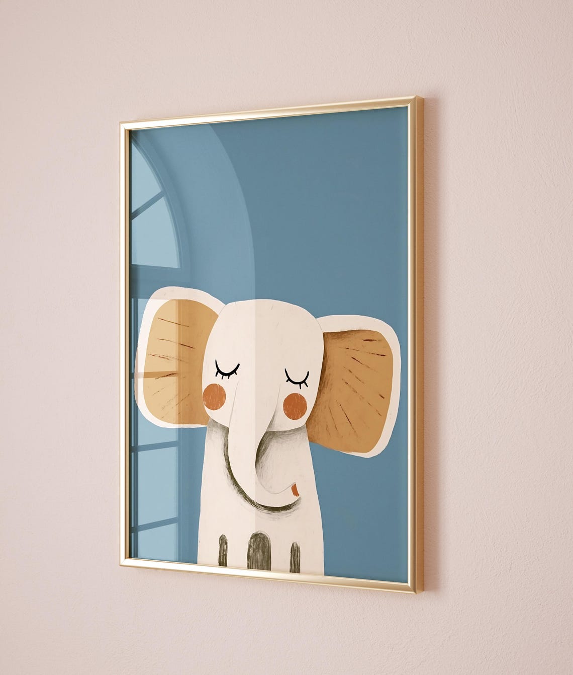 Sleepy White Elephant Closed Eyes Blue Nursery Kids Room Poster - Image 2