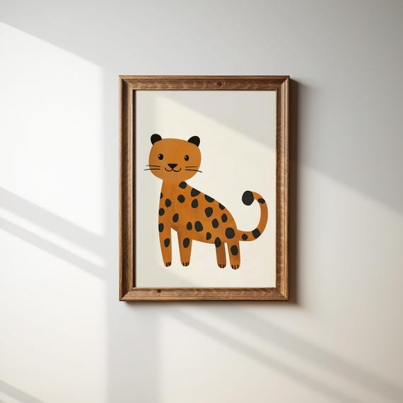 Cute Leopard Safari Wall Art Modern Animal Nursery Print Kids Room Jungle Baby Room Safari Decor