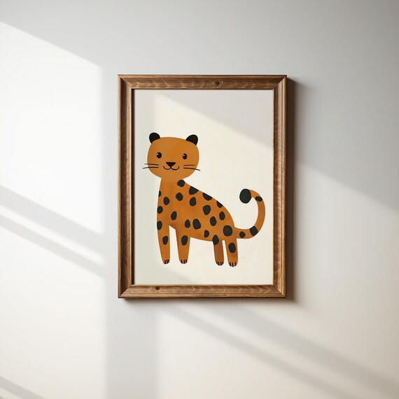 Happy Orange Leopard Cub Cute Kids Jungle Animal Poster Decor
