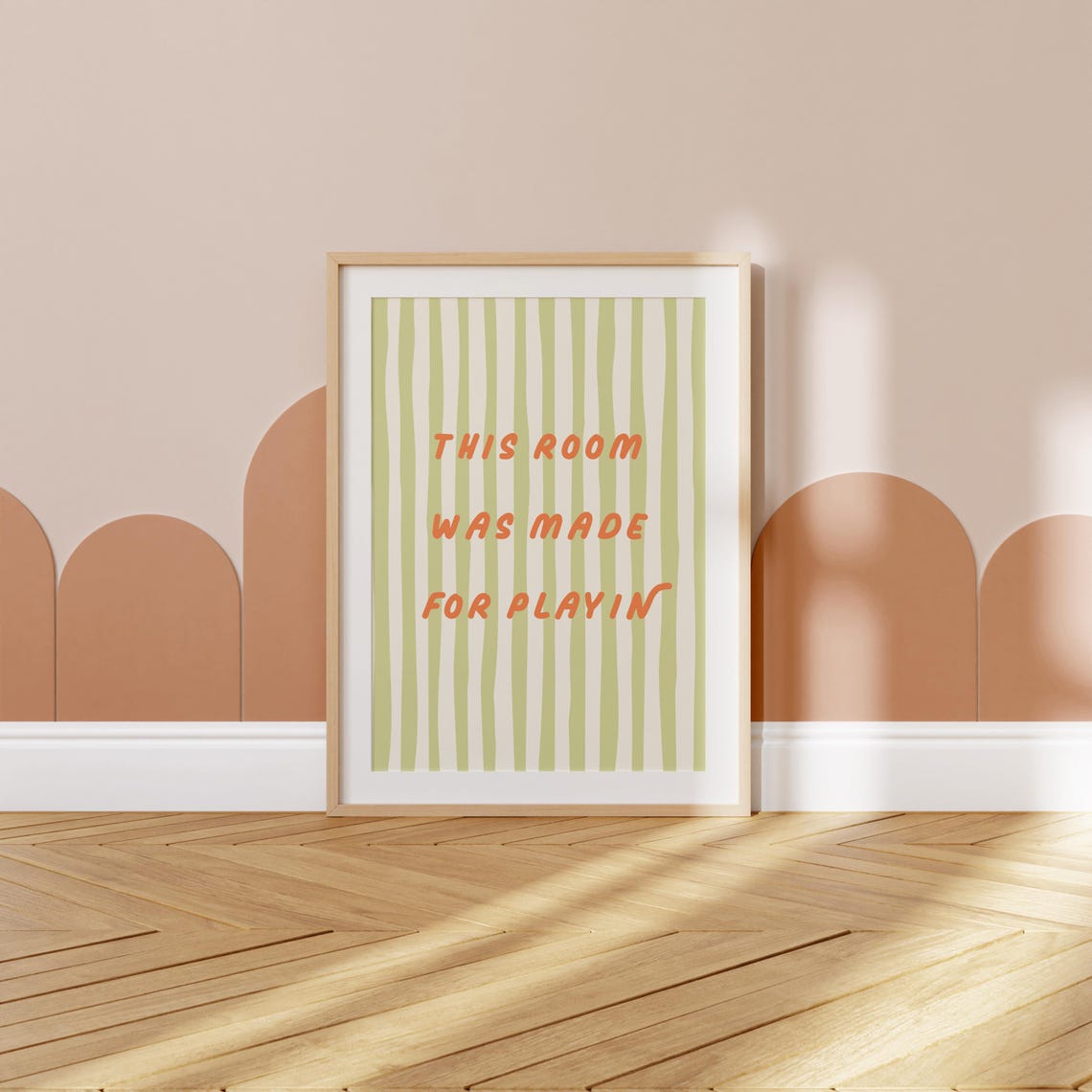 This Room Was Made For Playin Quote Green Striped Playroom Poster - Image 3