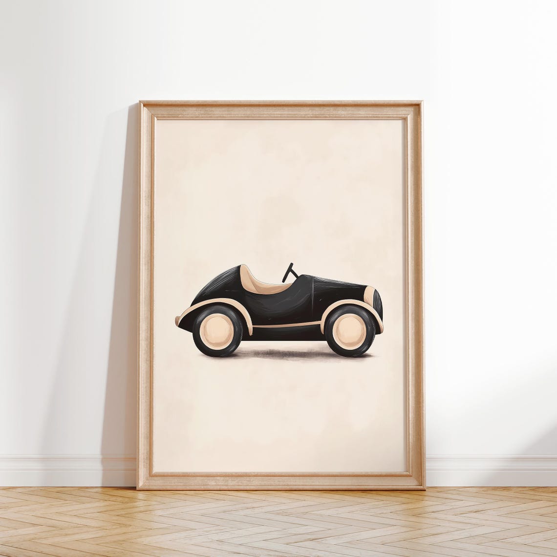 Black Vintage Toy Race Car Boys Nursery Bedroom Car Poster Decor - Image 2