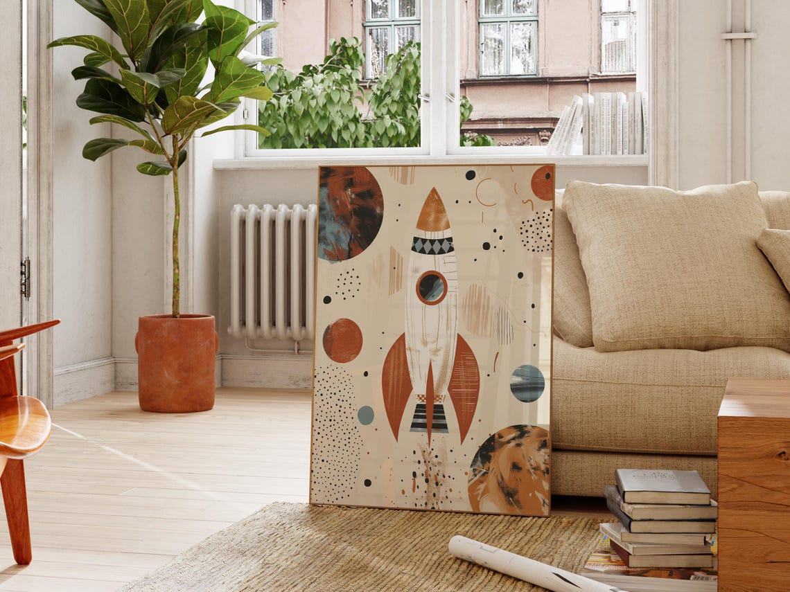 Rocket Ship Wall Art Print Gender Neutral Nursery Decor Playroom Space Art Kids Room