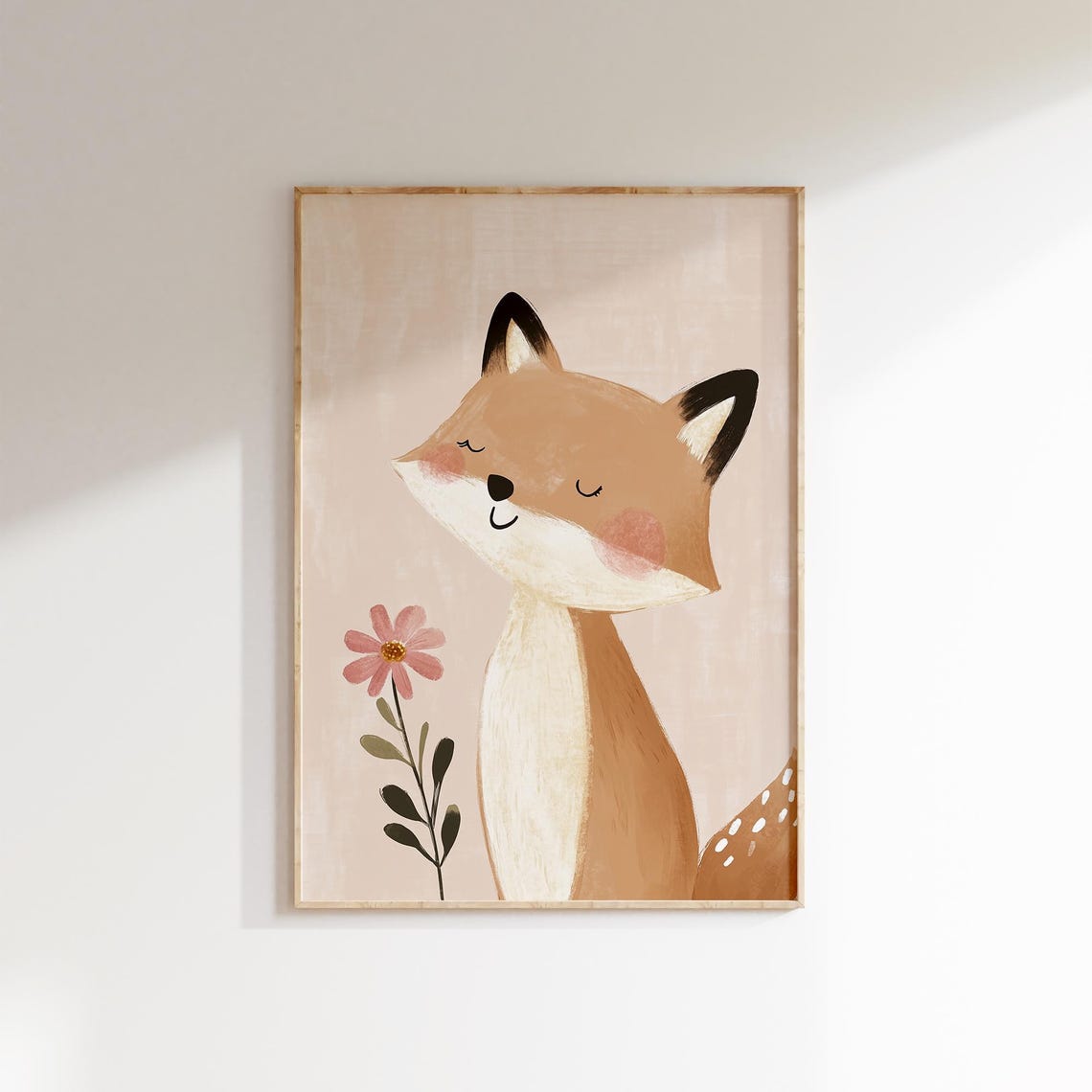 Fox With Flower Wall Art Nursery Animal Print Woodland Theme Decor Kids Room Poster Fox Baby Room Art Pink Girls Room Decor - Image 2