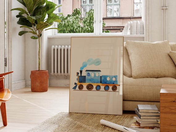 Blue Train Wall Art Boys Room Decor Nursery Poster Kids Room Wall Art