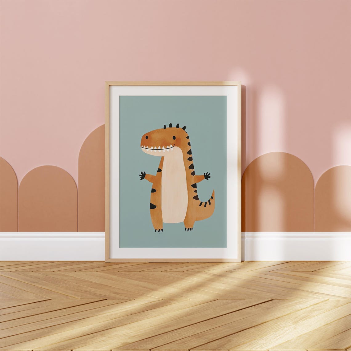 Grinning Orange T Rex Dinosaur Happy Kids Dino Room Art Poster - Image 2