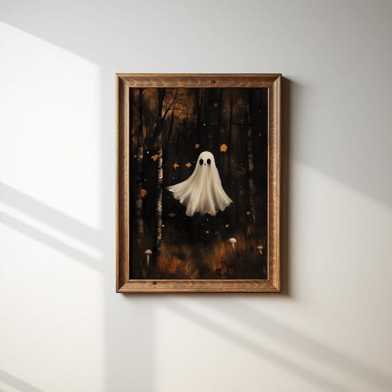 Spooky Floating Ghost Art Print Fall Decor Cozy Halloween Wall Art Cute Ghost Decor Autumn Ghost Illustration Halloween