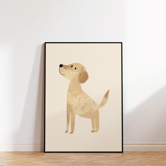 Adorable Golden Retriever Wall Art Print Gender Neutral Nursery Decor Playroom Animal Art Wall Art
