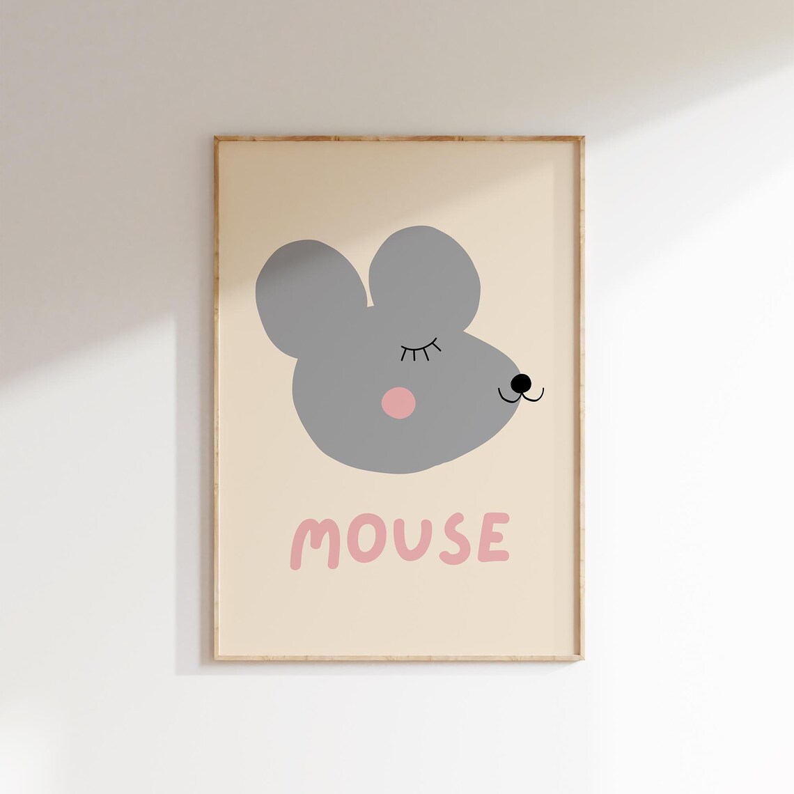 Cute Gray Mouse Face Minimalist Scandinavian Nursery Animal Art Poster