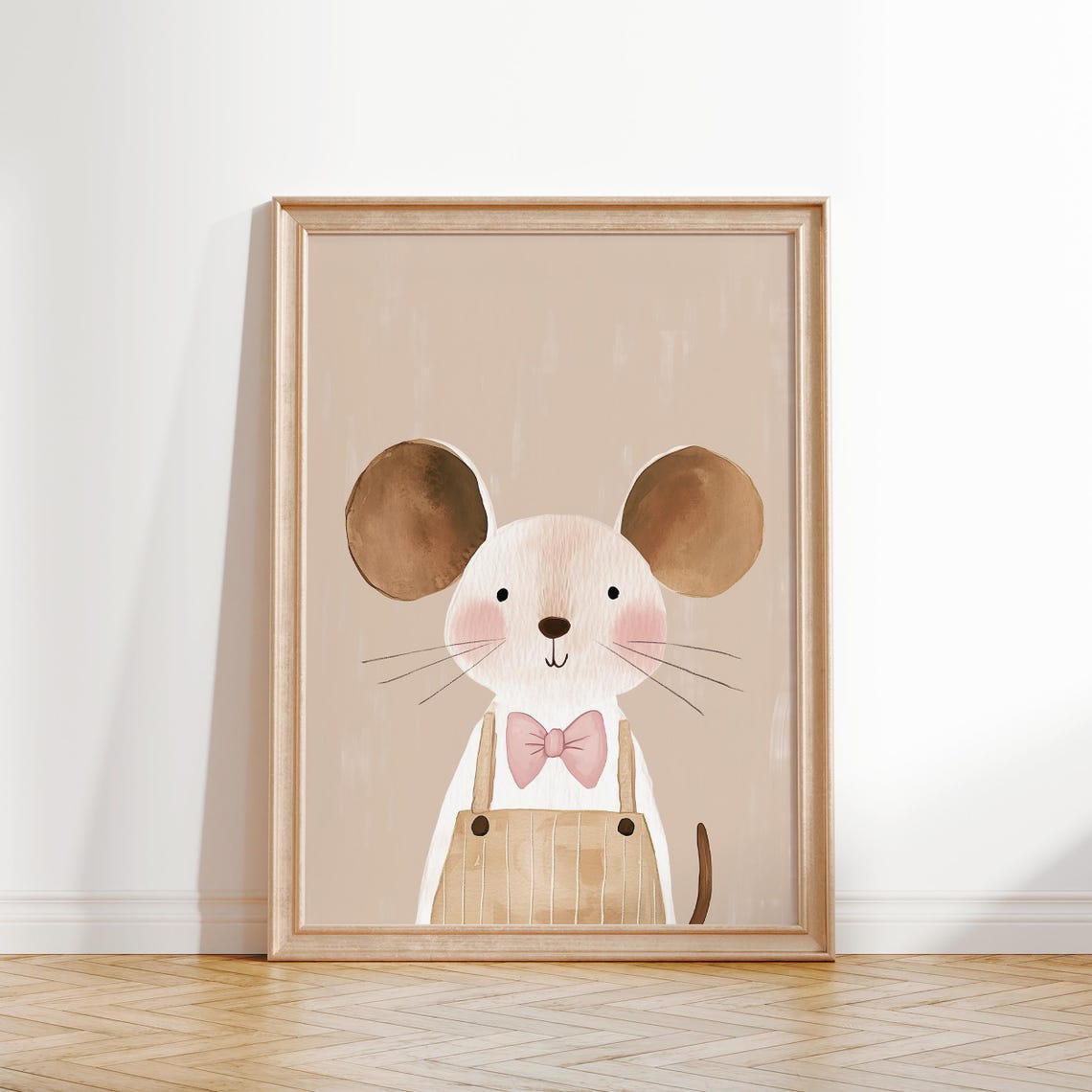 Cute Mouse In Overalls Pink Girls Room Wall Art Baby Nursery Animal Print Toddler Room Decor Playful Animal Illustration Kids Poster