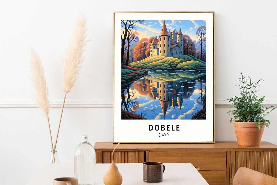 Dobele Castle Mirrored In The Lake Latvia Autumn Travel Poster - Image 2