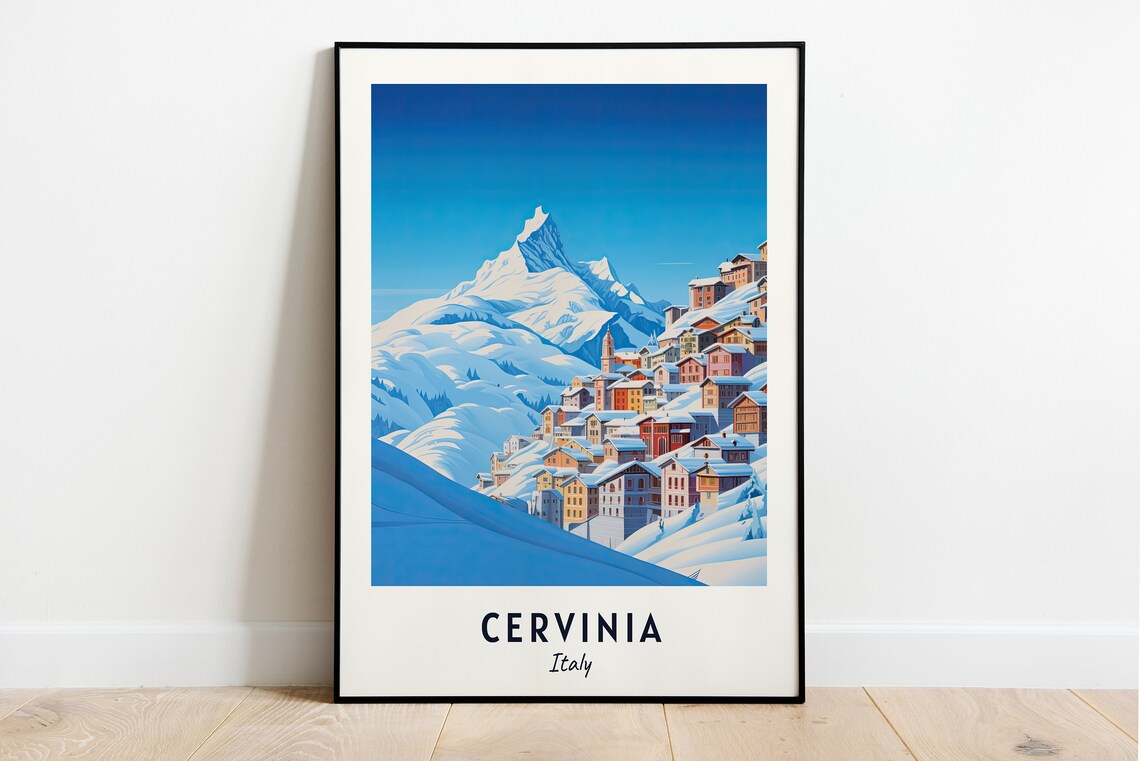 Cervinia Italy Snowy Village Matterhorn Alpine Peak View Poster
