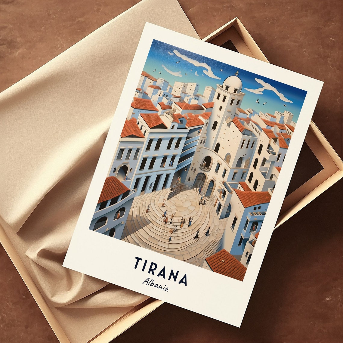 Skanderbeg Square White Cityscape Tirana Albania Travel Poster - Image 3