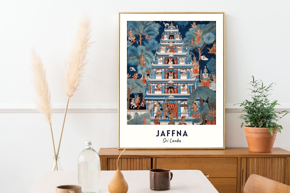 Jaffna Sri Lanka Ornate Hindu Temple Tower Illustrated Art Poster - Image 2