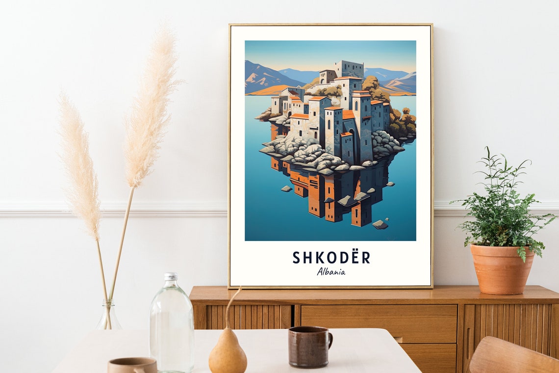Shkoder Albania Historic Fortress Mirrored In Calm Water Poster - Image 2