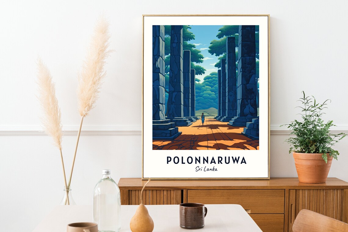 Ancient Stone Pillars of Polonnaruwa Sri Lanka Travel Poster - Image 2
