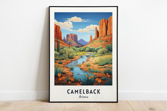 Camelback Arizona Red Rock Desert Stream Wildflower Trail Scene Poster