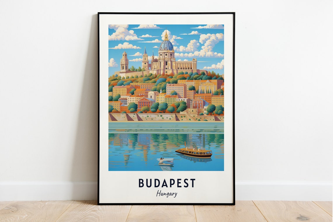 Budapest Hungary Danube Domed Basilica Boat Art Travel Poster