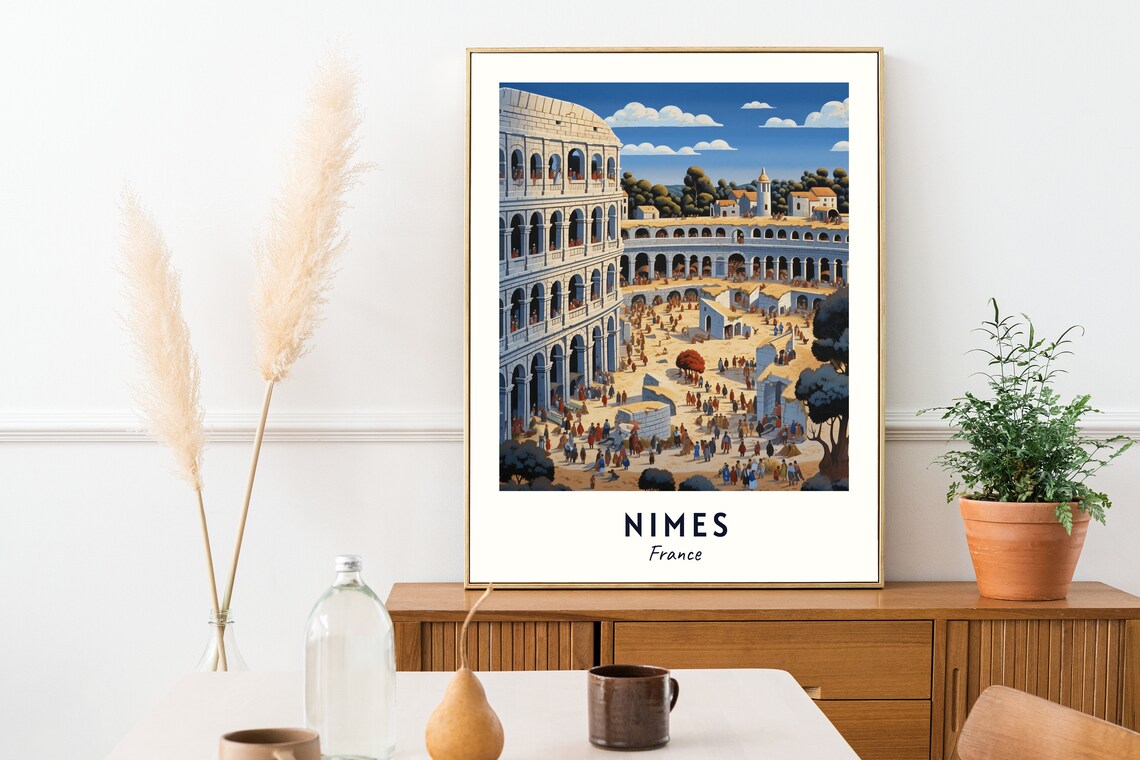 Nimes France Roman Amphitheater Day Vintage Travel Poster Home Decor - Image 2