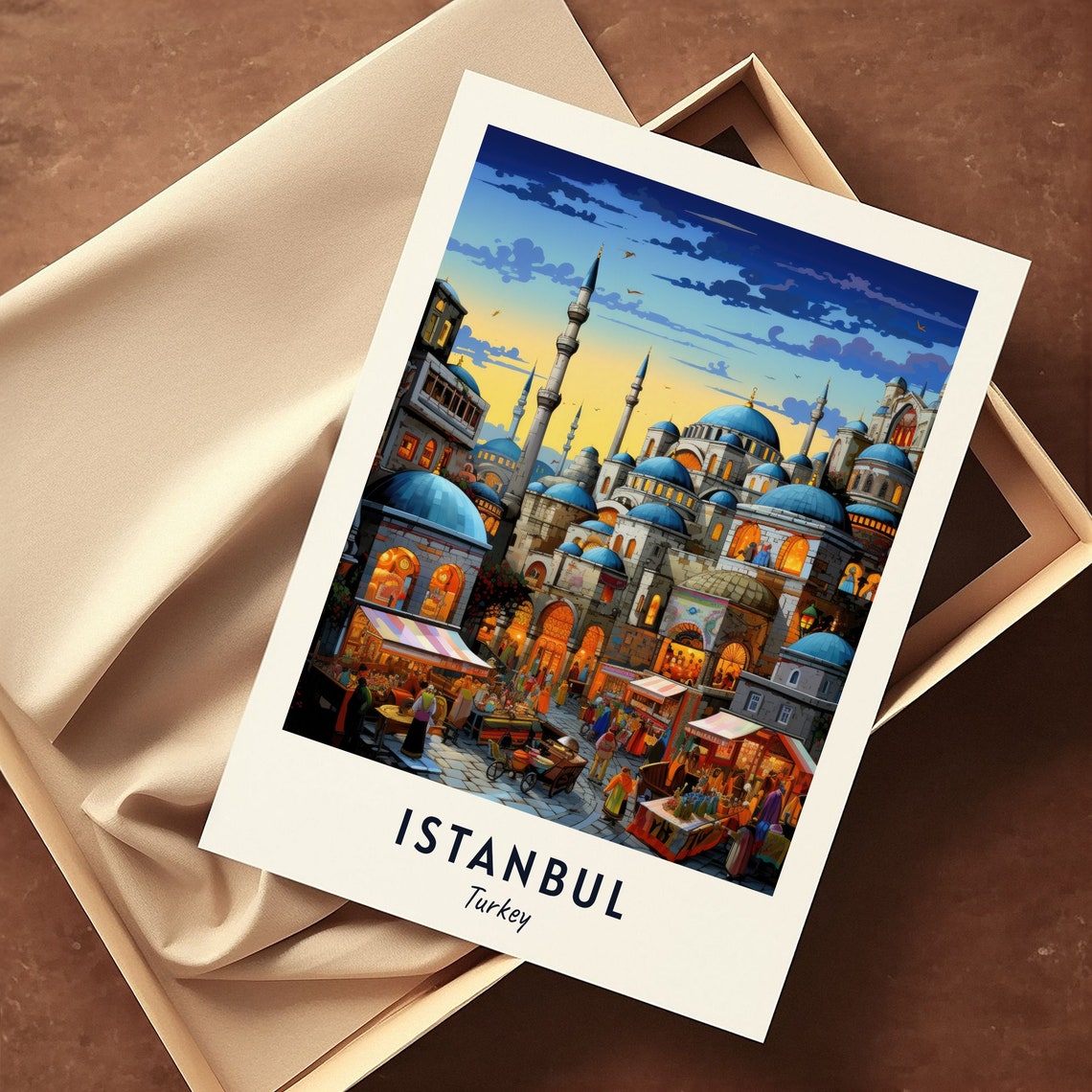 Istanbul Turkey Grand Bazaar Domes Minarets Evening Market Poster - Image 3