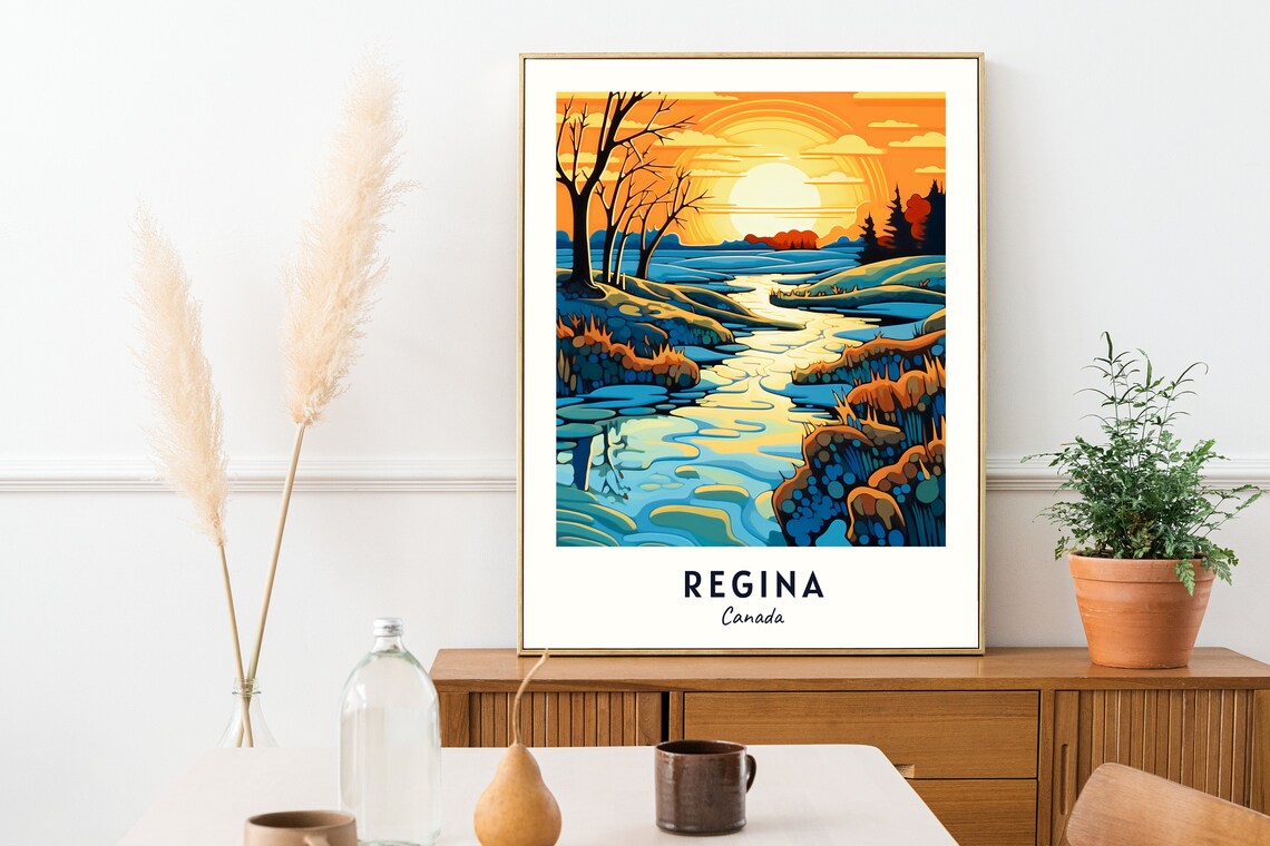 Regina Canada Golden Sunset Prairie Stream Saskatchewan Art Travel Poster - Image 2