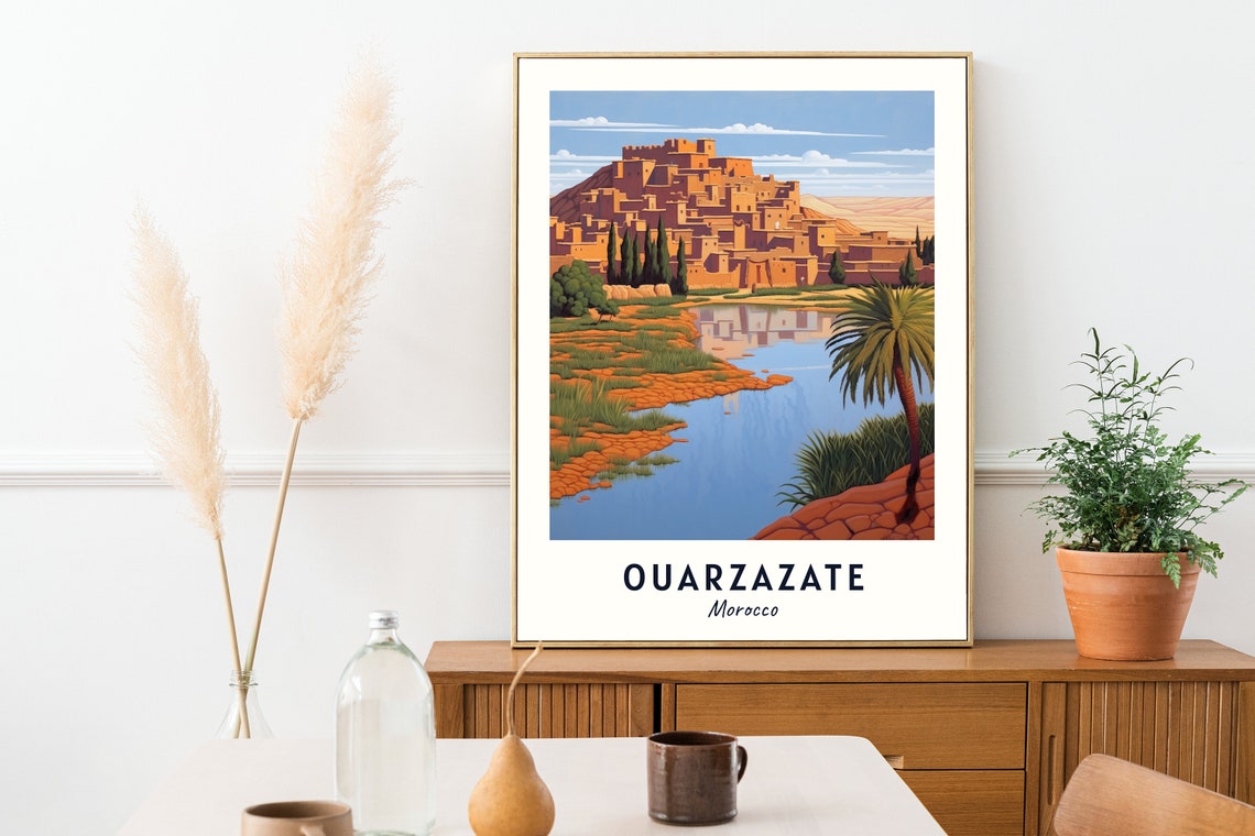 Ouarzazate Morocco Ancient Kasbah Reflected In The River Travel Poster - Image 2