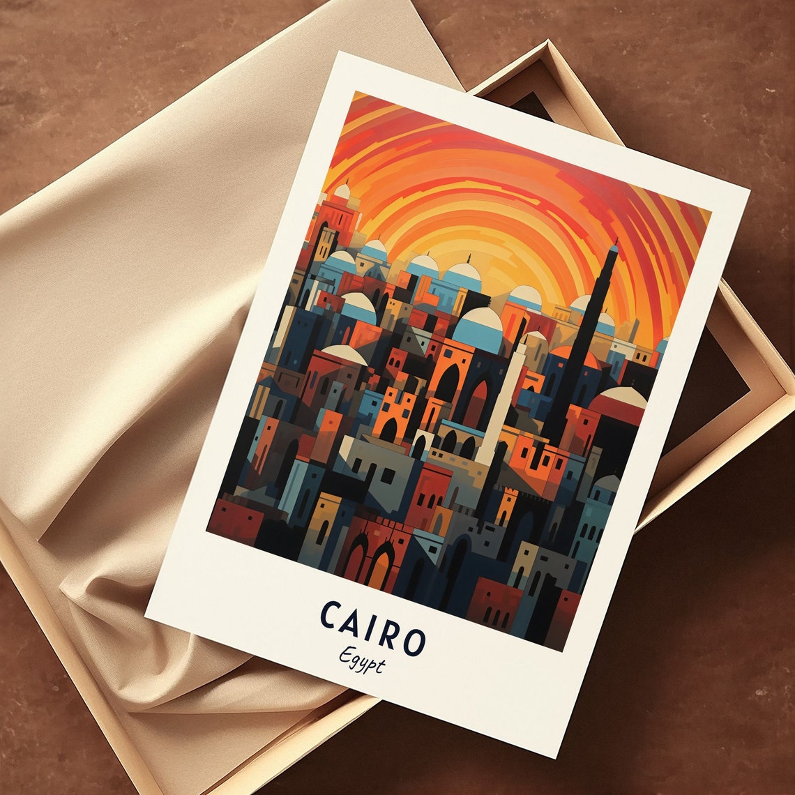 Cairo Egypt City Skyline Orange Sunset Domes Minarets Travel Poster - Image 3