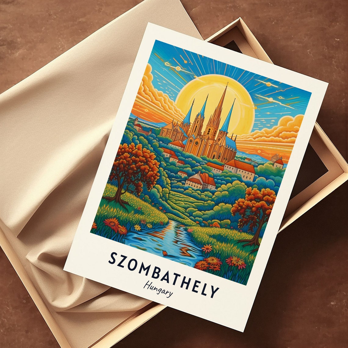 Szombathely Hungary Cathedral Hill Sunset River Travel Poster - Image 3