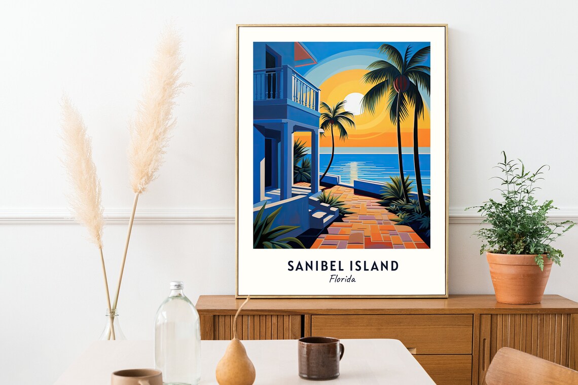 Sanibel Island Florida Beach House Terrace Sunset Palm View Poster - Image 2