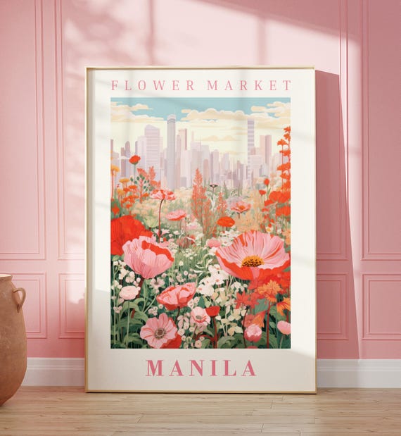 Manila Flower Market Botanical Travel Poster