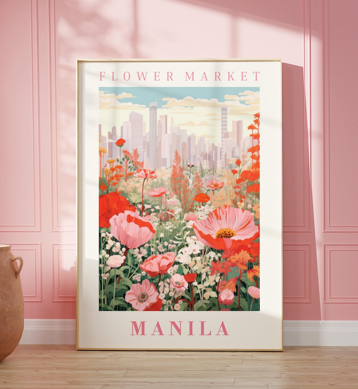 Manila Flower Market Botanical Travel Poster