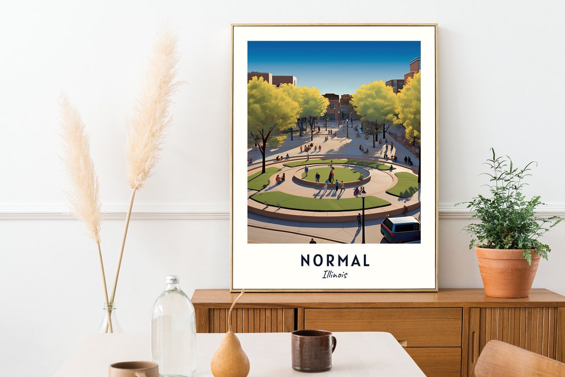 Normal Illinois Circular Plaza Park Green Space Downtown Travel Poster - Image 2