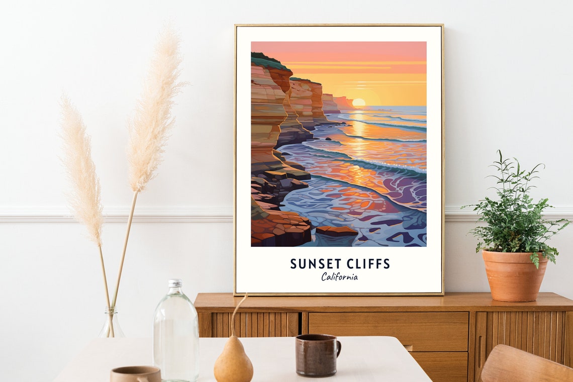 Sunset Cliffs California Golden Ocean Sunset Rocky Cliffside Poster - Image 2