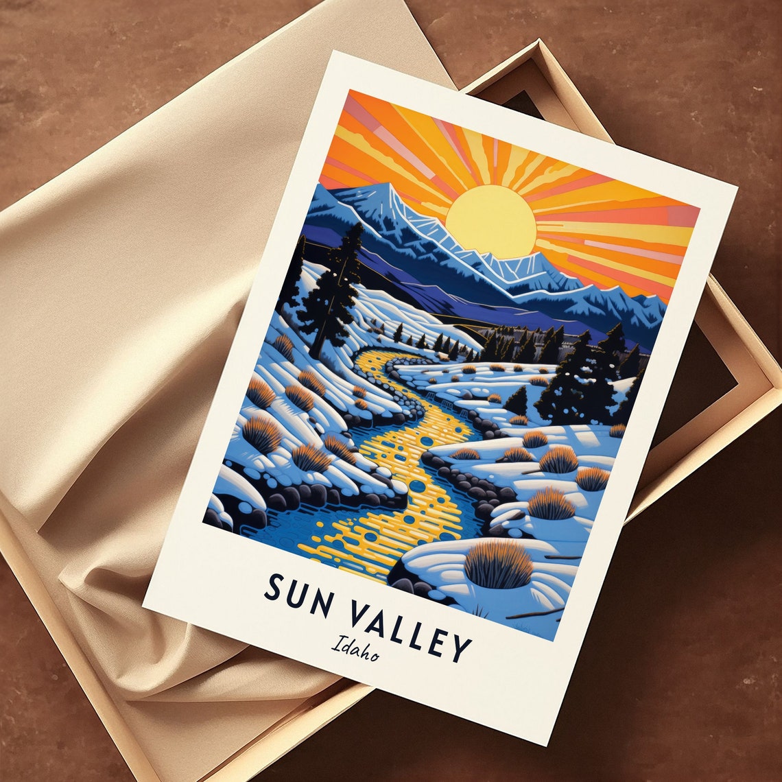 Sun Valley Idaho Snowy Mountain Stream Sunrise Winter Scene Poster - Image 3
