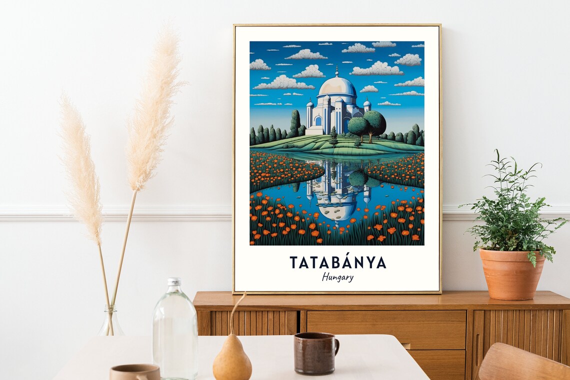 Tatabánya Hungary Domed Church Flower Lake Blooms Travel Poster - Image 2