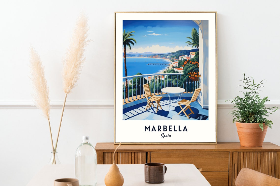 Marbella Spain Coastal Balcony Bay View Terrace Travel Poster - Image 2