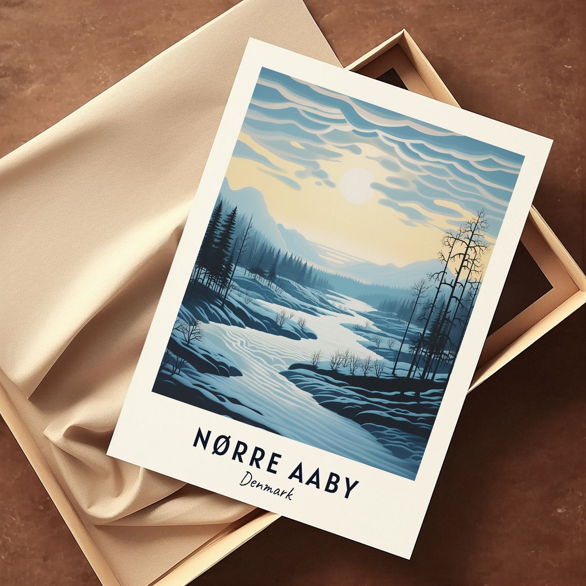 Norre Aaby Denmark Winter River Blue Nordic Landscape Poster - Image 3