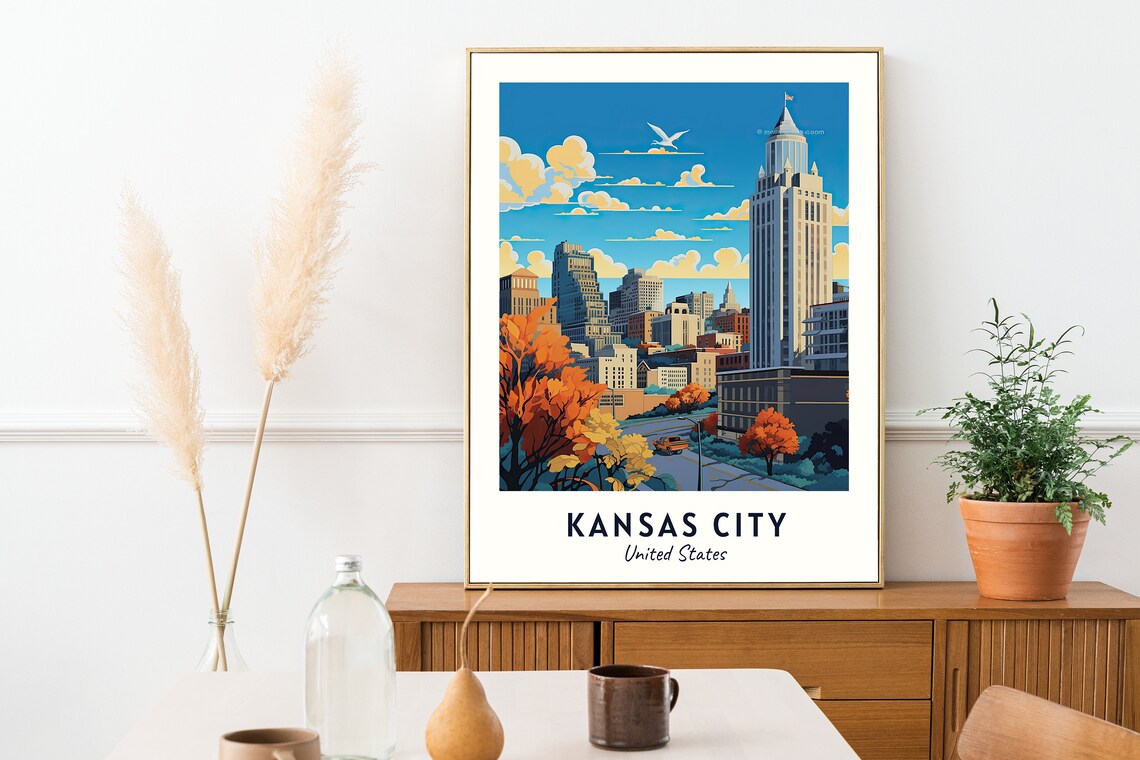 Kansas City Autumn Downtown Skyline Cityscape Towers Travel Poster - Image 2