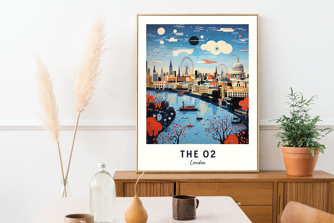The O2 London Illustrated Thames River Skyline Travel Poster - Image 2