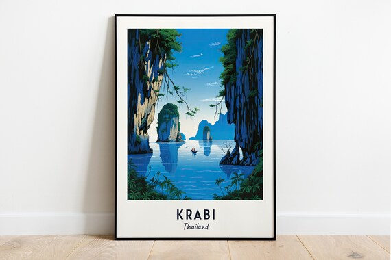 Krabi Thailand Limestone Karsts Lagoon Travel Poster Artwork